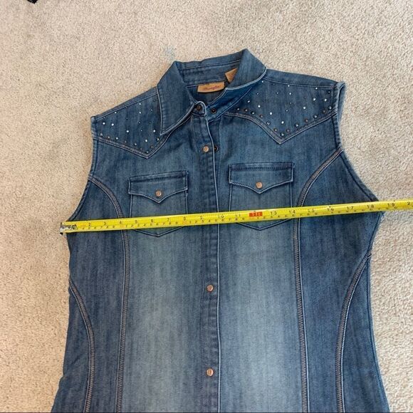 Wrangler sleeveless western cowgirl button front denim jean shirt stampede Sz S - Picture 7 of 9